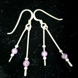 Fine Jewelry Vintage Amethyst Stones Dangling Sterling Silver Earrings